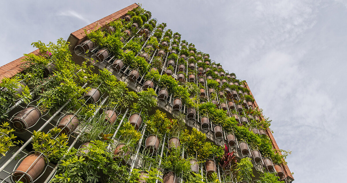 lush facade of potted plants screens this vietnamese home by H&P