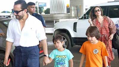 PICS: Kareena Kapoor and Saif Ali Khan’s airport look with Taimur, Jeh turns heads