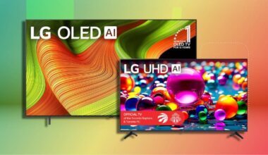 Two LG TVs on a CNET background.