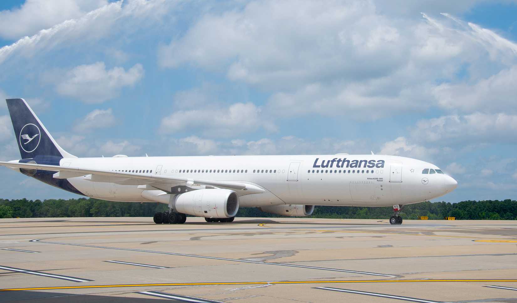 Lufthansa Water Cannon Salute Airbus A330-300 at RDU
