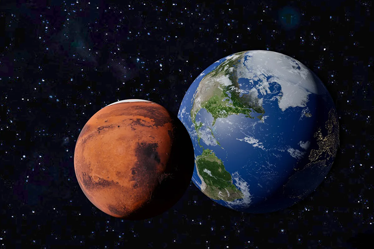 Illustration showing how Mars compares to Earth in size. Credit: Baac3nes / Getty Images