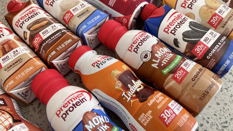 Premier Protein bottles lined up