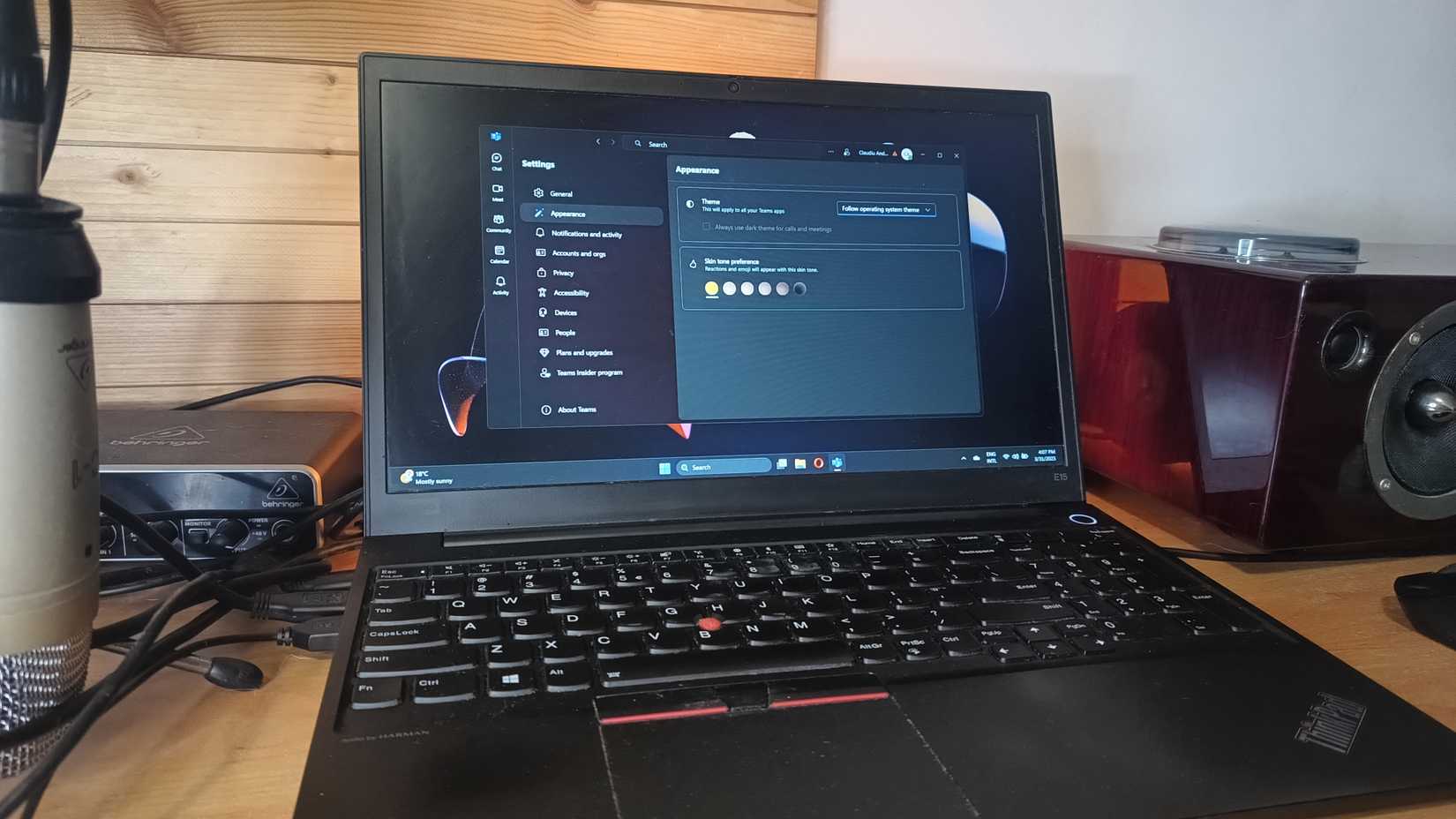 Windows 11 laptop showing Microsoft Teams settings running
