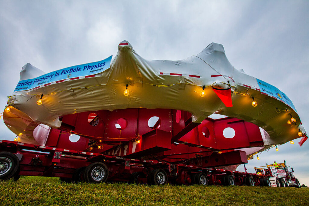 The Muon g-2 magnetic ring arrived arriving at Fermilab.