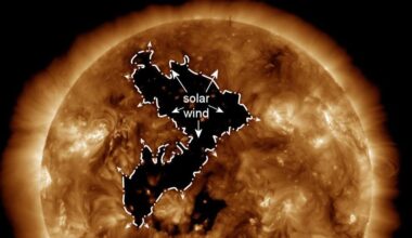 An illustrated photo showing a hole in the sun's corona.