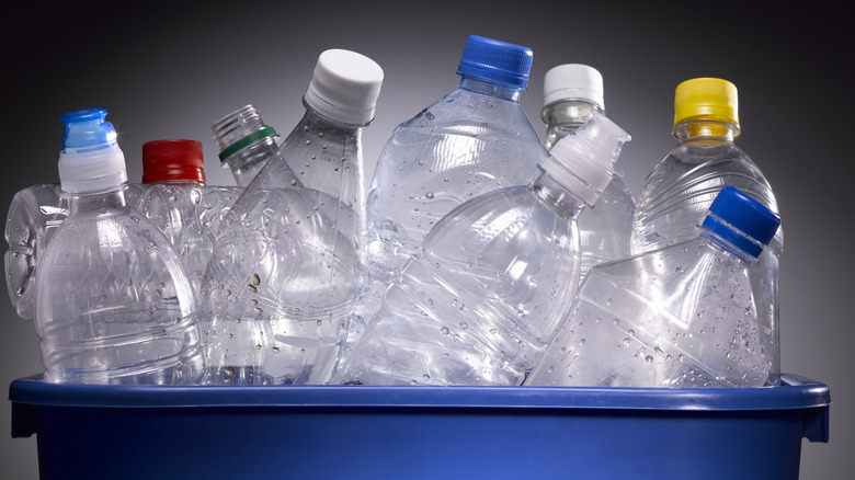 Plastic bottles in recycling bin