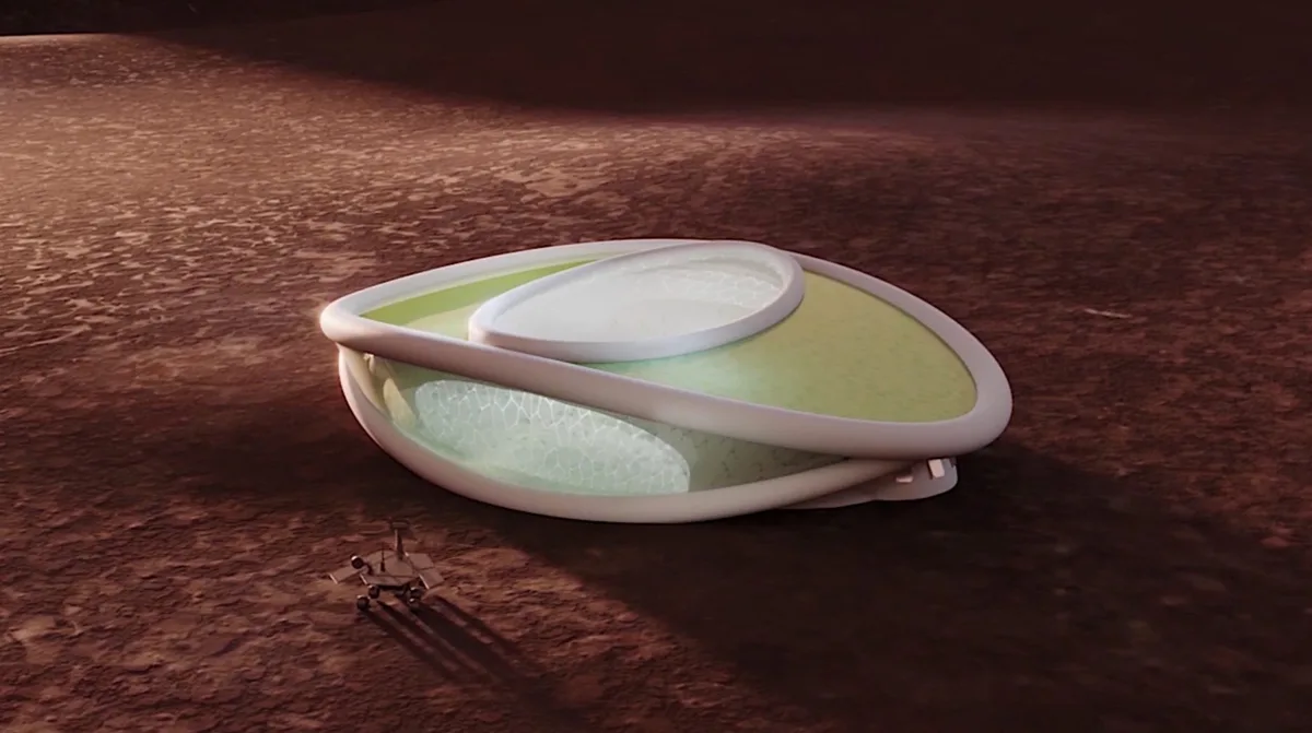 To create an off-Earth habitat, water could be added to a basic structure to allow fungi to grow around its frame. Credit: Redhouse