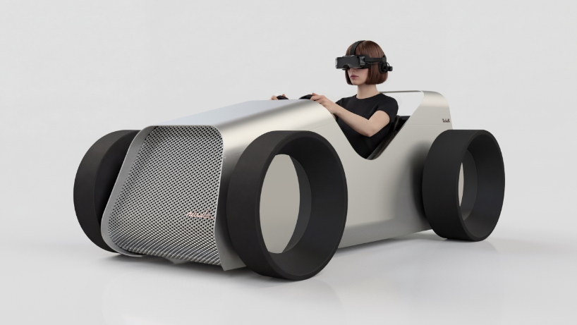 toy car aesthetics inform domestic driving simulator made of curved aluminum and plywood - 5