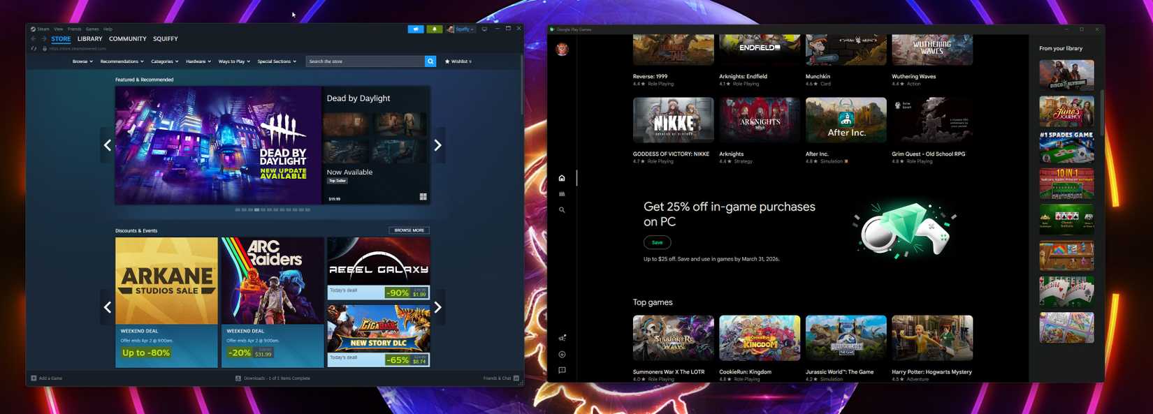 Steam and Google Play storefronts