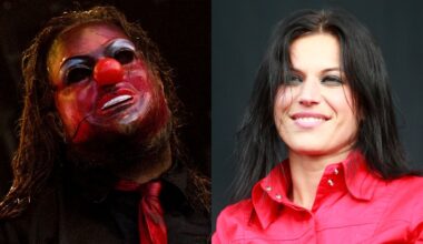 Clown onstage with Slipknot in 2009 and Cristina Scabbia onstage with Lacuna Coil in 2009