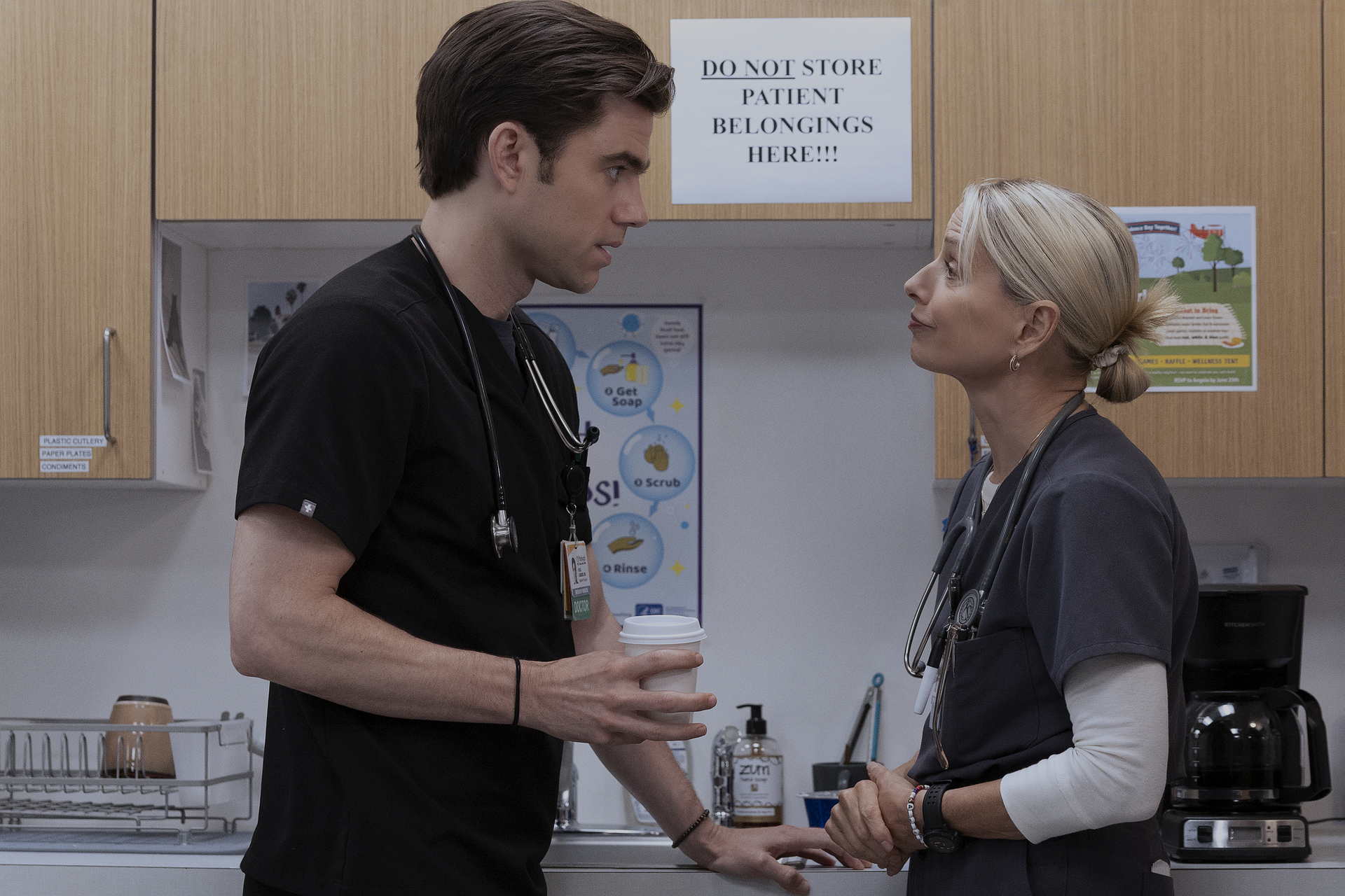 Patrick Ball and Katherine LaNasa The Pitt