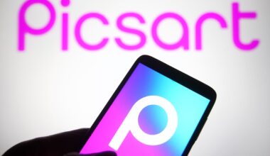 The Picsart logo on a phone