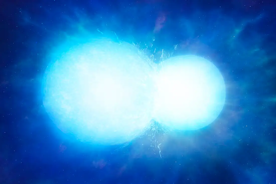 This artist's illustration shows two white dwarf stars merging. Usually, the merger creates a supernova, but new research concludes that two separate and unusual white dwarfs are best explained as merger remnants. The researchers say they are a new class of object. Image Credit: University of Warwick/Mark Garlick