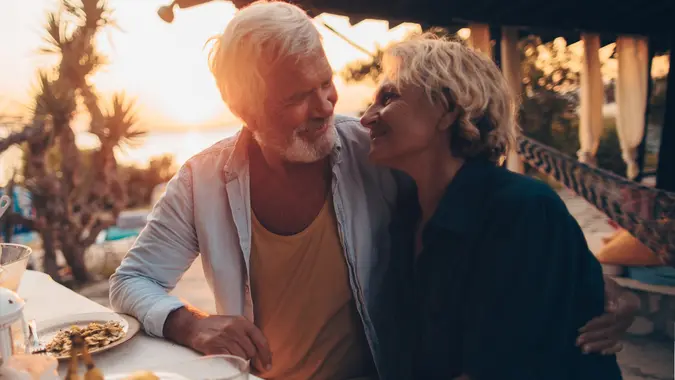 Senior couple on a date stock photo