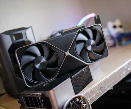 An image of the Nvidia GeForce RTX 5090 graphics card sitting on a shelf.