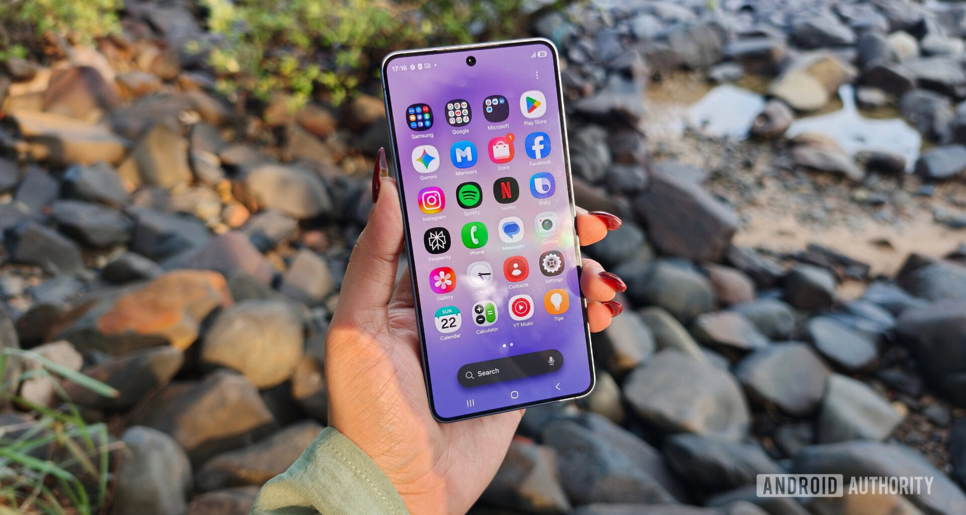 The Galaxy S26 with its display on, showing the app drawer.