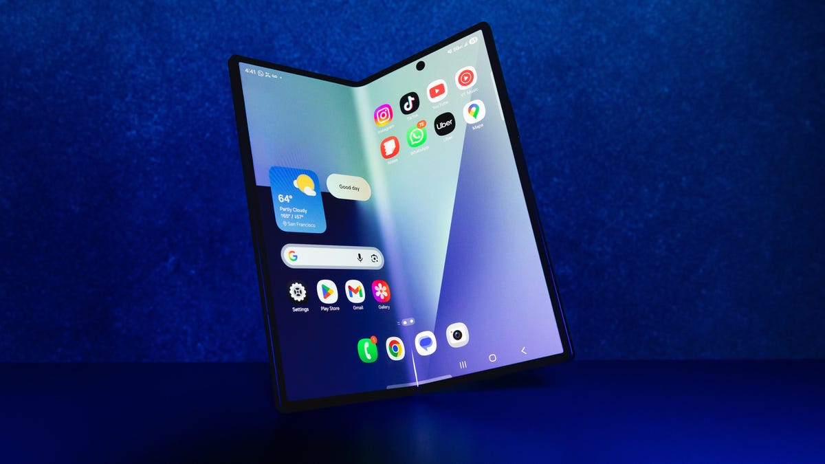 Samsung Galaxy Z Fold 7 partially unfolded