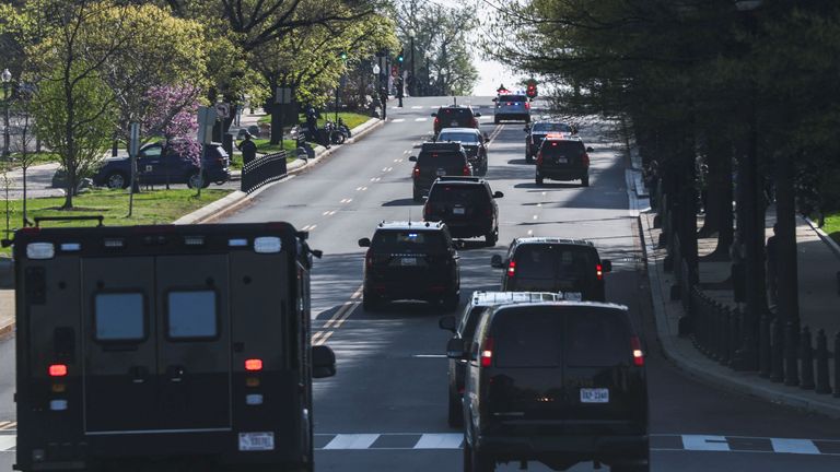 Mr Trump's motorcade travels to the Supreme Court building. Pic: Reuters