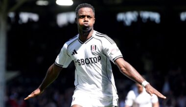 Fulham's Ryan Sessegnon celebrates scoring the opening goal