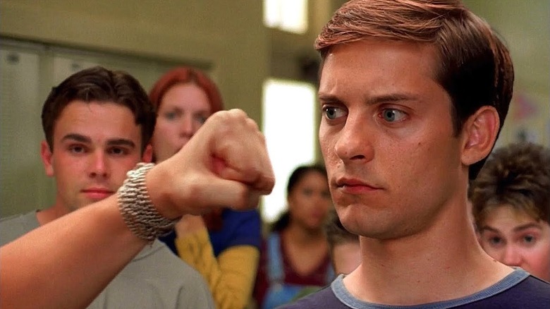 Peter Parker (Tobey Maguire) looking at a fist in Spider-Man