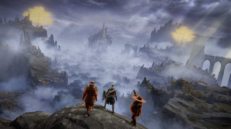 Tarnished characters overlook the lands between in Elden Ring