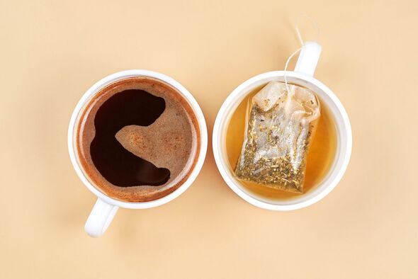 Two cups with coffee and green tea. Two cups with coffee and green tea.