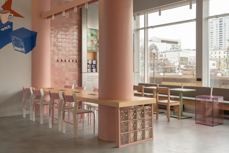 raw concrete meets marshmallow-inspired palette within drinkit flagship café in russia - 1