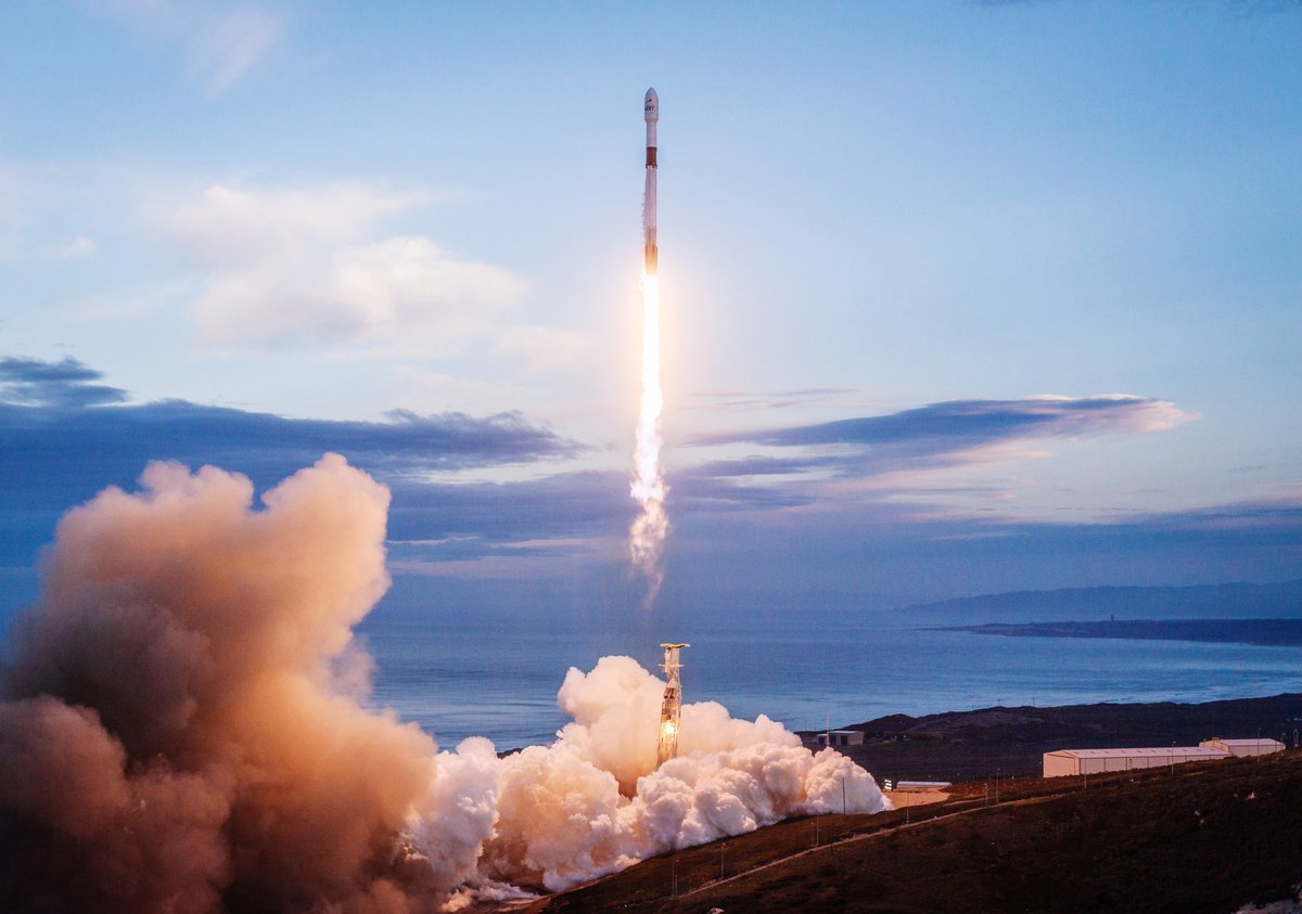 A rocket being launched into orbit.