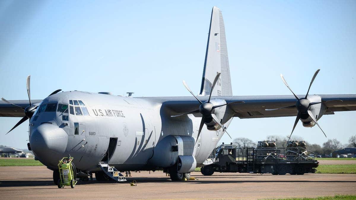 U.S. Air Force C-130 Hercules aircraft on runway in England file photo