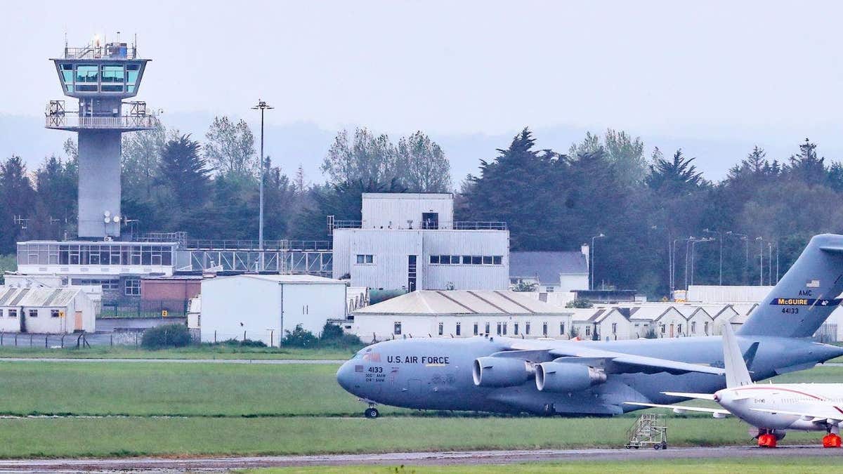 U.S. Air Force plane on runway at Shannon Airport Ireland file photo