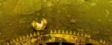 Panoramic image of the Venusian surface taken by the Soviet Venera 13 lander in 1982. (Credit: Russian Academy of Sciences / Ted Stryk)