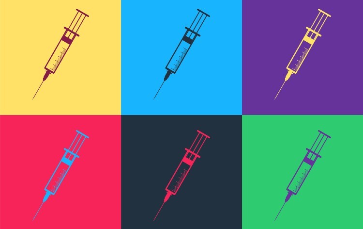 Pop art image of injection pens on a colourful background