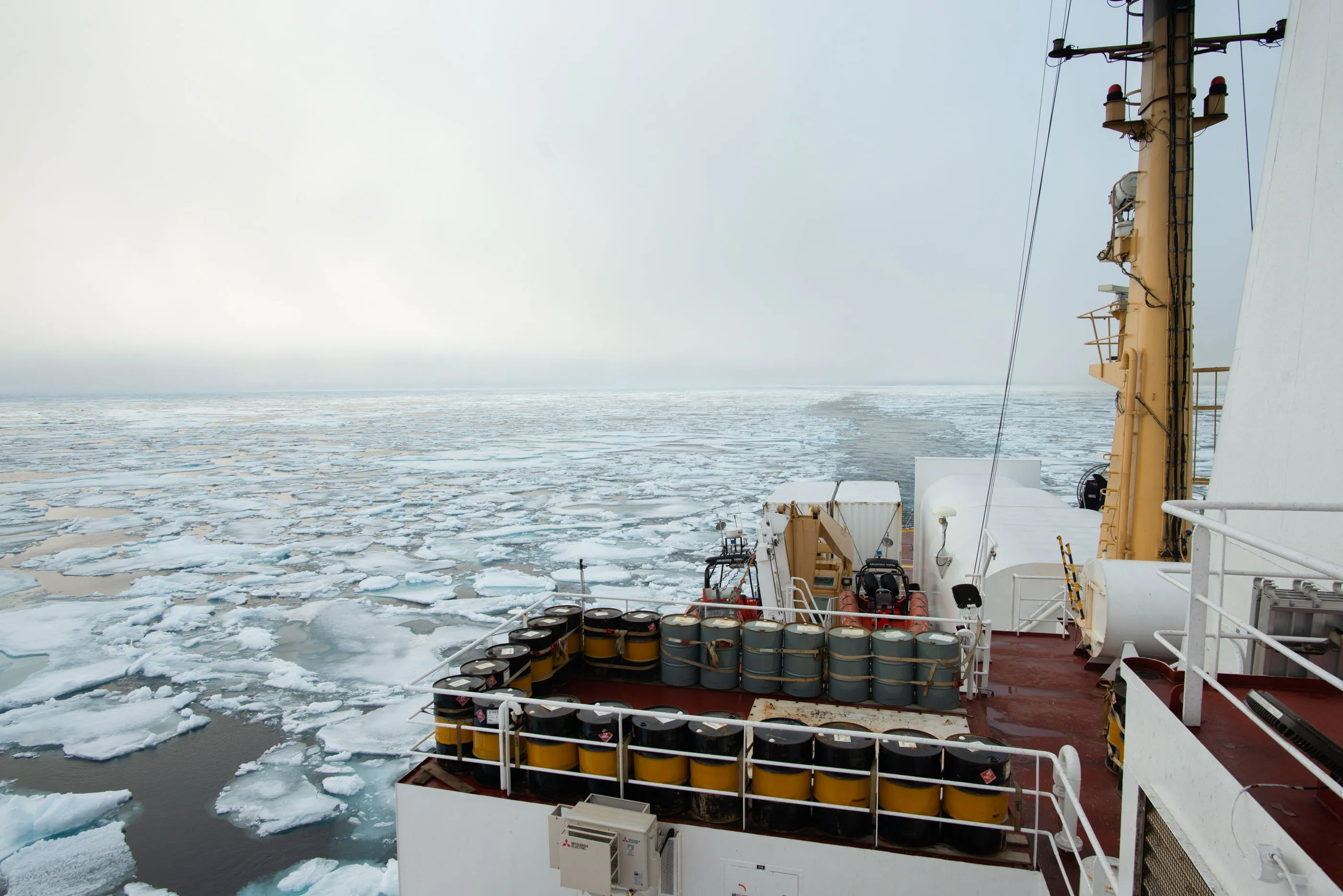 An icebreaker and scientific research vessel, the CCGS Amundsen, navigates the Northwest Passage in August 2018.