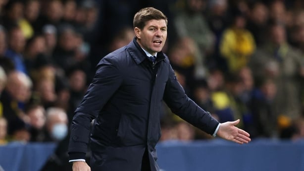 BRONDBYVESTER, DENMARK - NOVEMBER 04: Rangers Manager Steven Gerrard during a UEFA Europa League match between Brondby and Rangers at the Brondby Stadium on November 04, 2021, in Brondbyvester, Denmark. (Photo by Alan Harvey/SNS Group via Getty Images)
