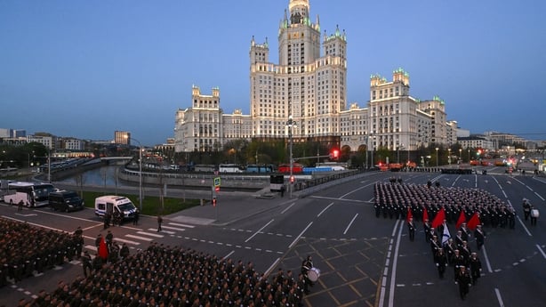 Soldiers in Russia march in a square 
