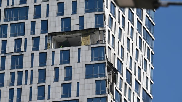 MOSCOW, RUSSIA - MAY 4: A view of destruction after a drone struck a high-rise building in Moscow, Russia, on May 4, 2026. According to a statement on the national messaging app MAX, air defense systems intercepted two drones traveling toward Moscow. Moscow Mayor Sergey Sobyanin confirmed that the i