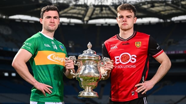 5 May 2026; Ryan O'Rourke of Leitrim, left, and Ryan Magill of Down pictured at the launch of the Tailteann Cup at Croke Park in Dublin. Photo by Shauna Clinton/Sportsfile