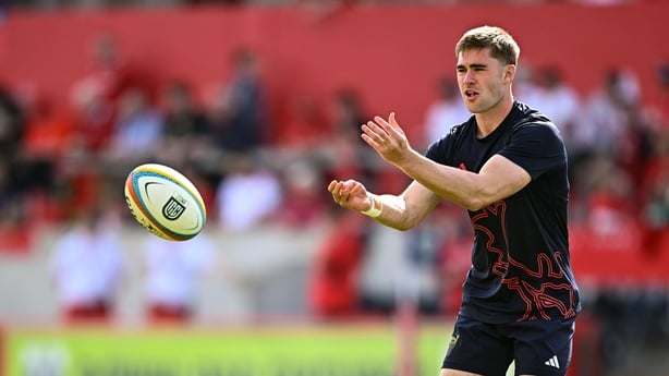 25 April 2026; Jack Crowley of Munster before the United Rugby Championship match between Munster and Ulster at Thomond Park in Limerick. Photo by Seb Daly/Sportsfile
