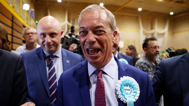 Nigel Farage reacts after winning the Clacton and Harwich constituency on July 5, 2024