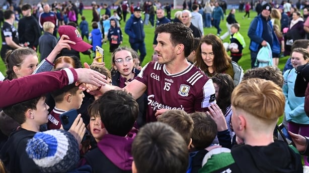 Shane Walsh of Galway with supporters after victory in the GAA Football All-Ireland Senior Championship Round 1 match between Galway and Kildare at Pearse Stadium in Galway.