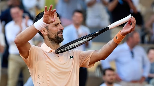 PARIS, FRANCE - MAY 27: Novak Djokovic of Serbia celebrates his win over Valentin Royer of France during the Men's Singles second round match on Day Four of the 2026 French Open at Roland Garros on May 27, 2026 in Paris, France. (Photo by Sport News/Quality Sport Images/Getty Images)