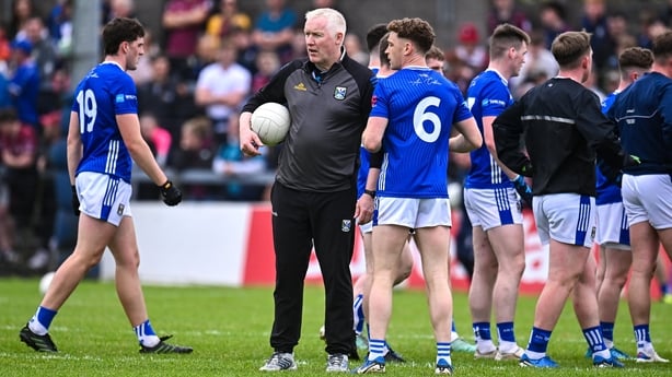 Dermot McCabe addresses his Cavan players before throw-in