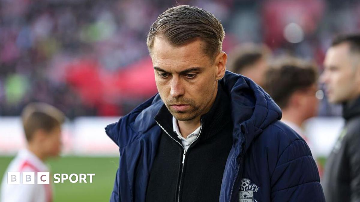 Tonda Eckert, head coach of Southampton, on the touchline in blue club coat during the Championship play-off semi-final second leg match between Southampton and Middlesbrough at St Mary's Stadium