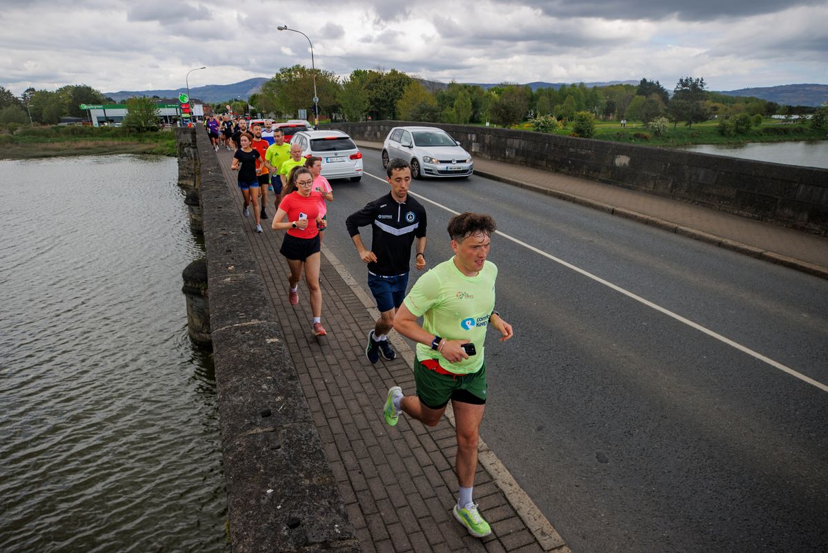 Jordan Adams (front) from Redditch with local Dundalk runners on day eight of a 32-day fundraising run in Ireland. Jordan aims to raise £1 million for research into frontotemporal dementia. 