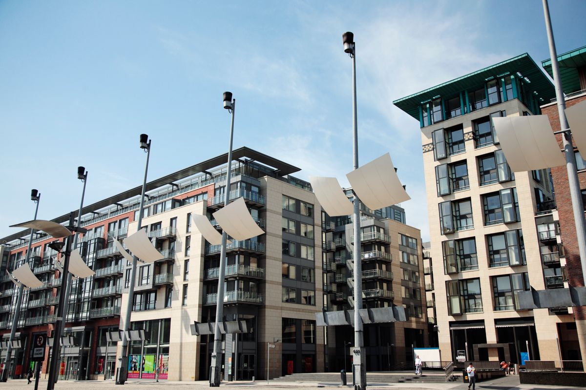 apartments in Smithfield Square in Dublin during the day