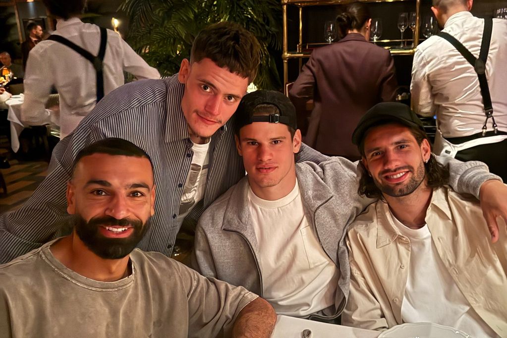 Mohamed Salah with Milos Kerkez, Dominik Szoboszlai and Florian Wirtz