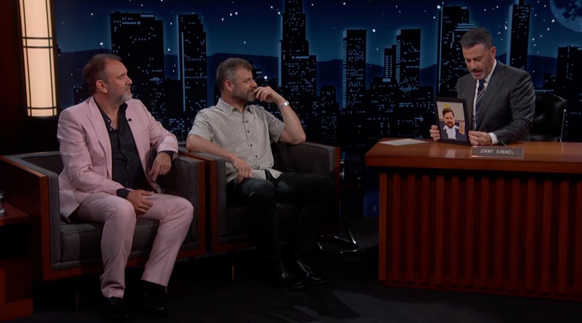 South Park creators Trey Parker and Matt Stone on Jimmy Kimmel Live! on May 18, 2026