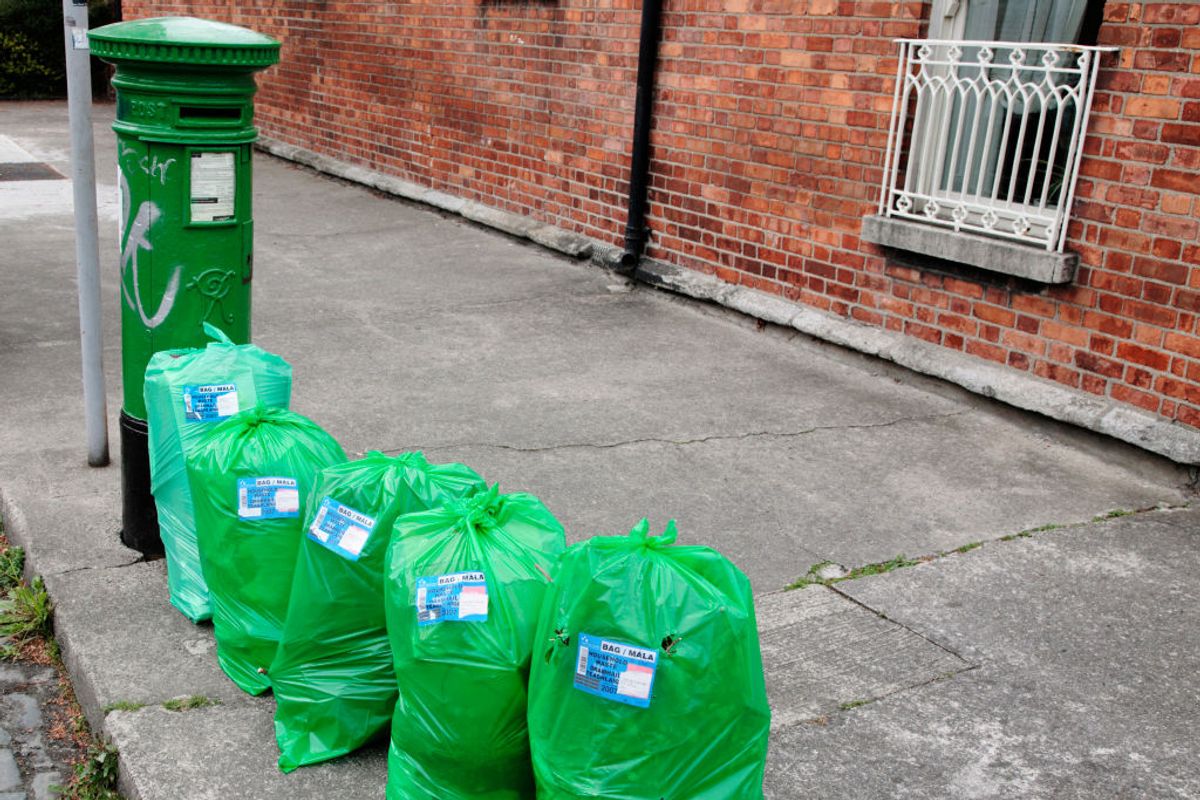 Refuse sacks awaiting collection