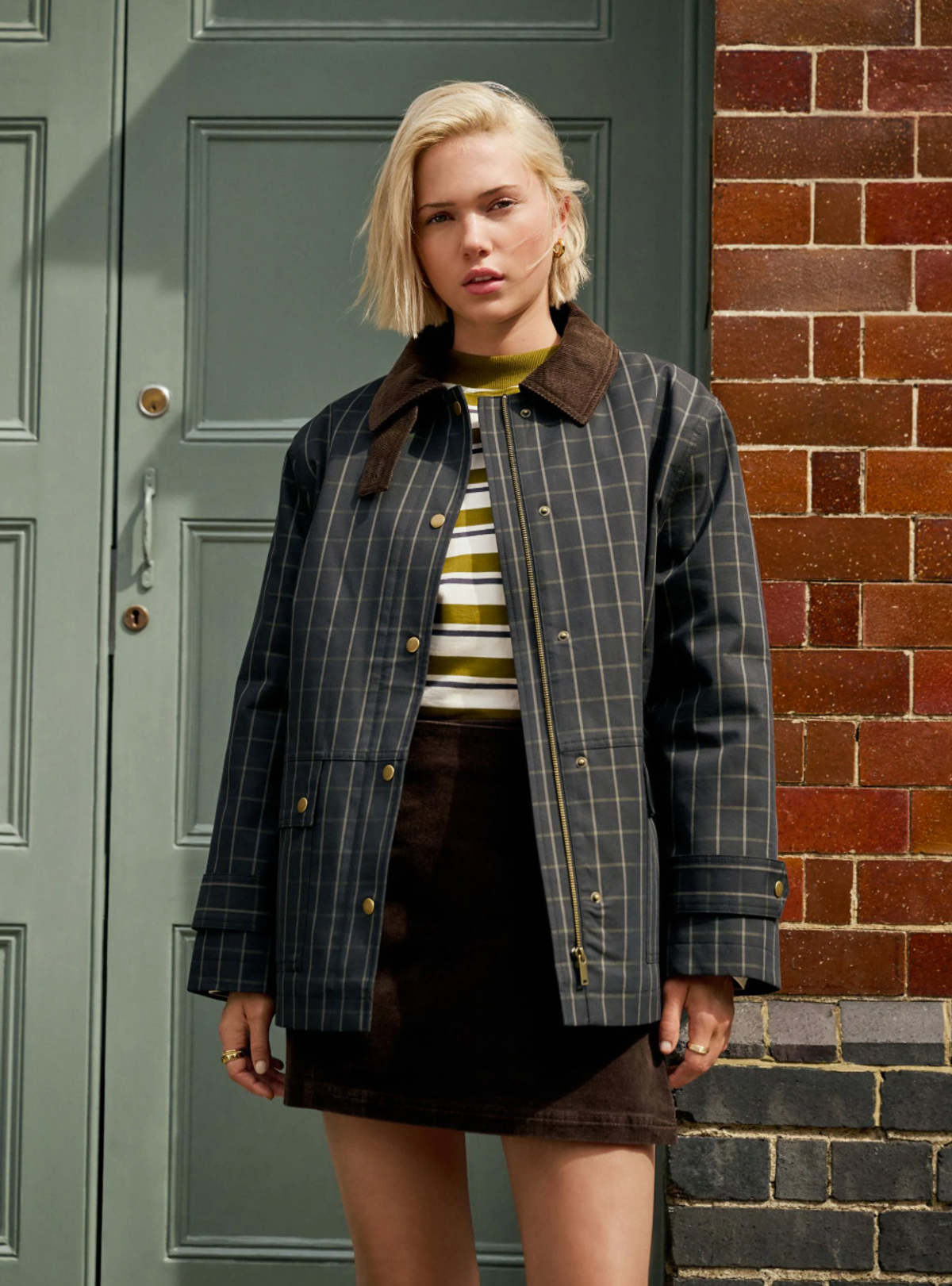 Navy Check Cord Collar Heritage Coat, now €42.50