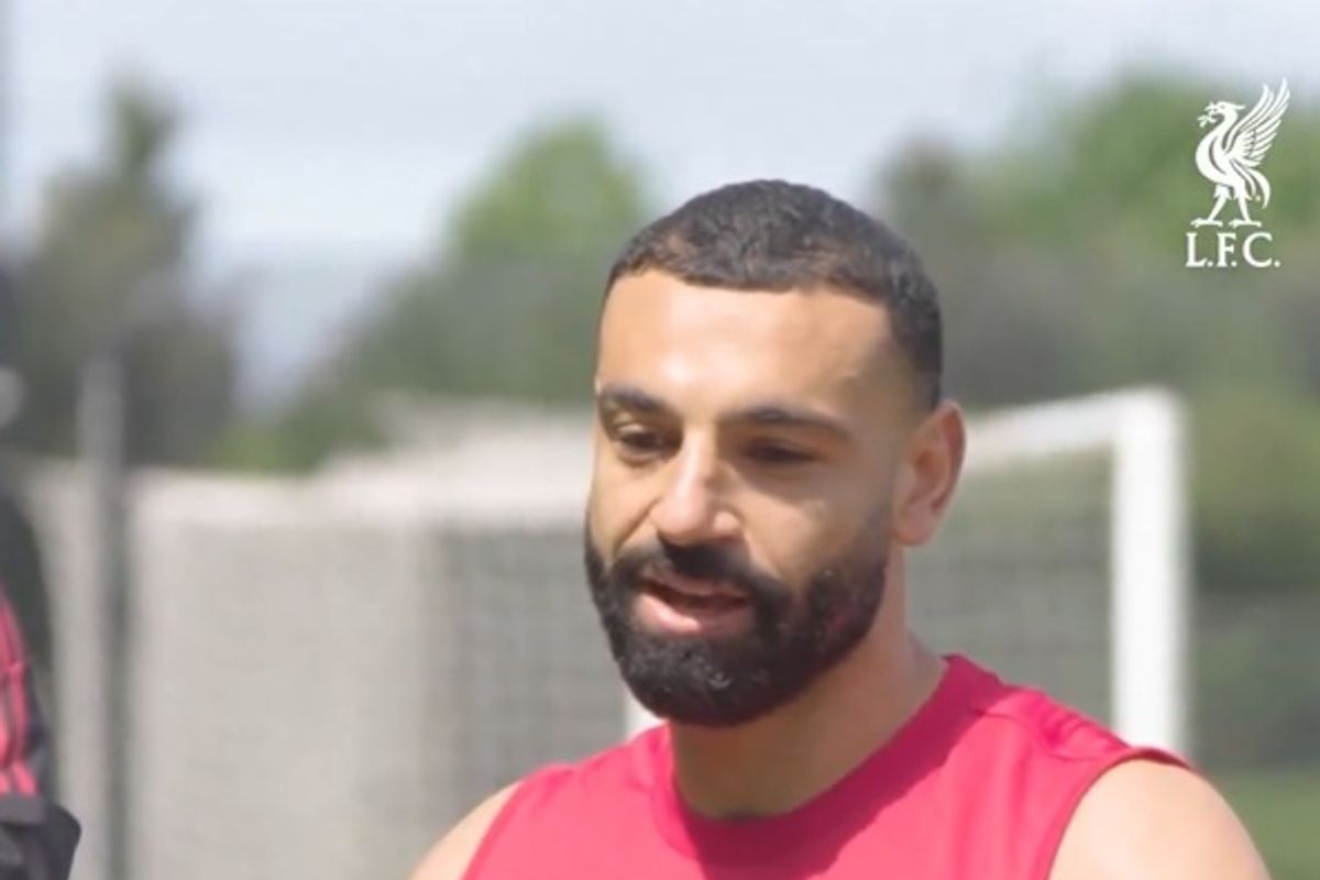 Mohamed Salah during his exit speech at Liverpool's training ground.